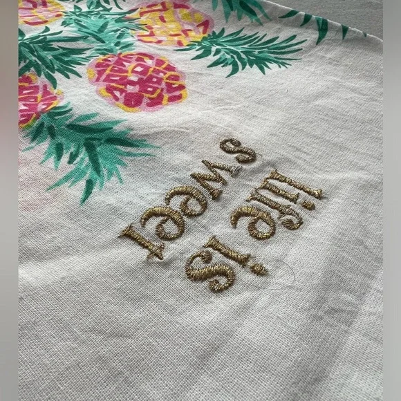 NWT Simply Southern Sweet Pineapple Embroidered Kitchen Tea Towel Pink Yellow - Picture 4 of 9